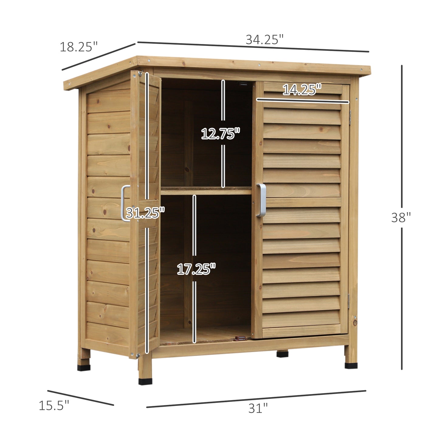 Slatted 96cm Double Door Pent Garden Store Fir Wood Natural by Steadfast