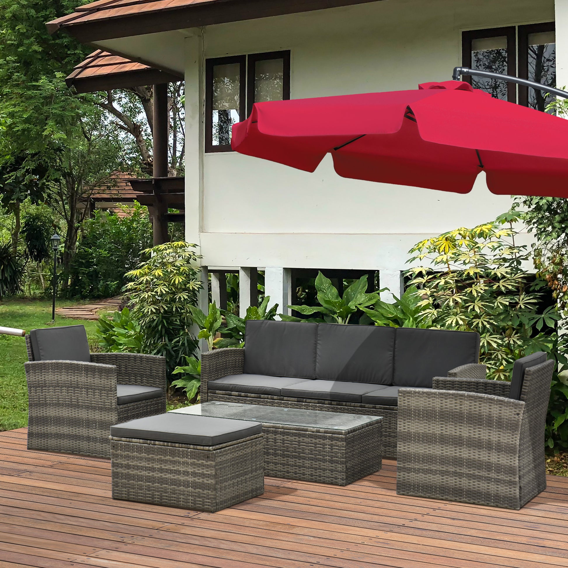 Outsunny Rattan Garden Furniture Outdoor Patio 5 Piece Wicker Weave Sofa Set with Storage