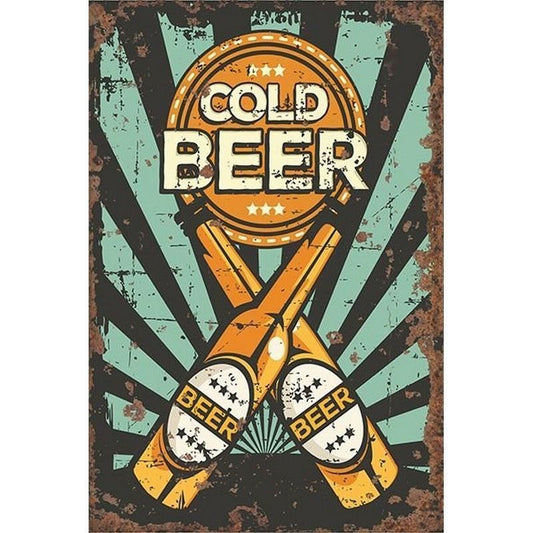 Vintage Cold Beer Sign Metal Wall Mounted - 40cm