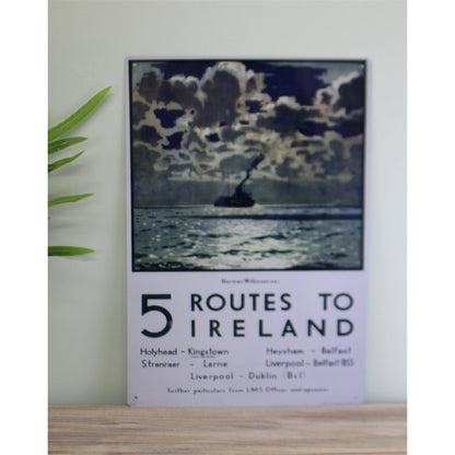 Vintage 6 Routes To Ireland Ferry Sign Metal Wall Mounted - 40cm