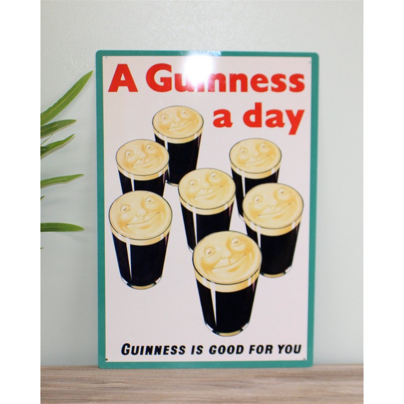 Vintage A Guinness A Day Sign Metal Wall Mounted - 40cm