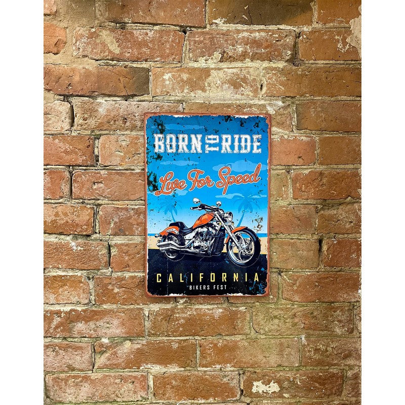 Retro Born To Ride Sign Metal Wall Mounted - 41cm