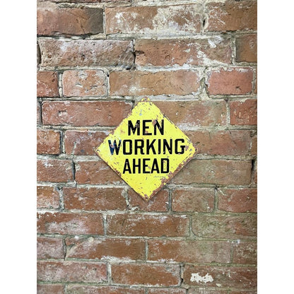 Men Working Ahead Sign Metal Yellow Wall Mounted - 20cm