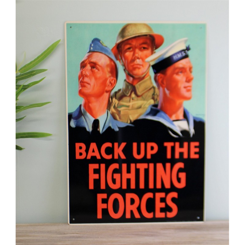 Vintage Back Up The Fighting Forces Sign Metal Wall Mounted - 40cm