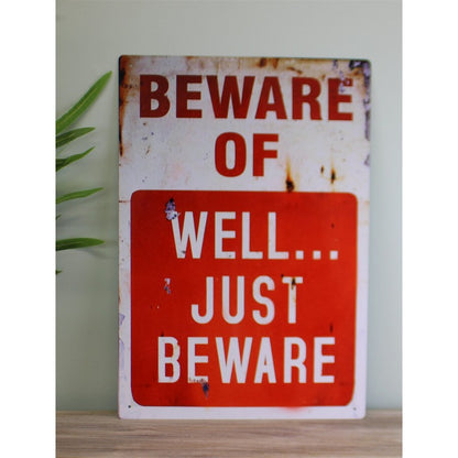 Vintage Beware Sign Metal Wall Mounted - 40cm