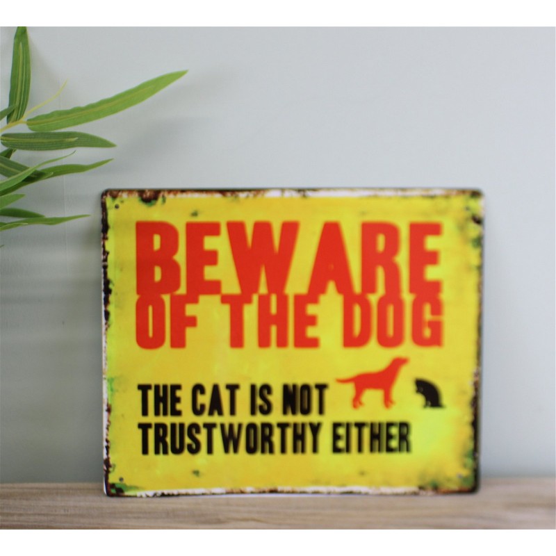 Vintage Beware Of The Dog Sign Metal Wall Mounted - 27cm