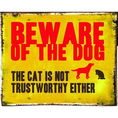 Vintage Beware Of The Dog Sign Metal Wall Mounted - 27cm