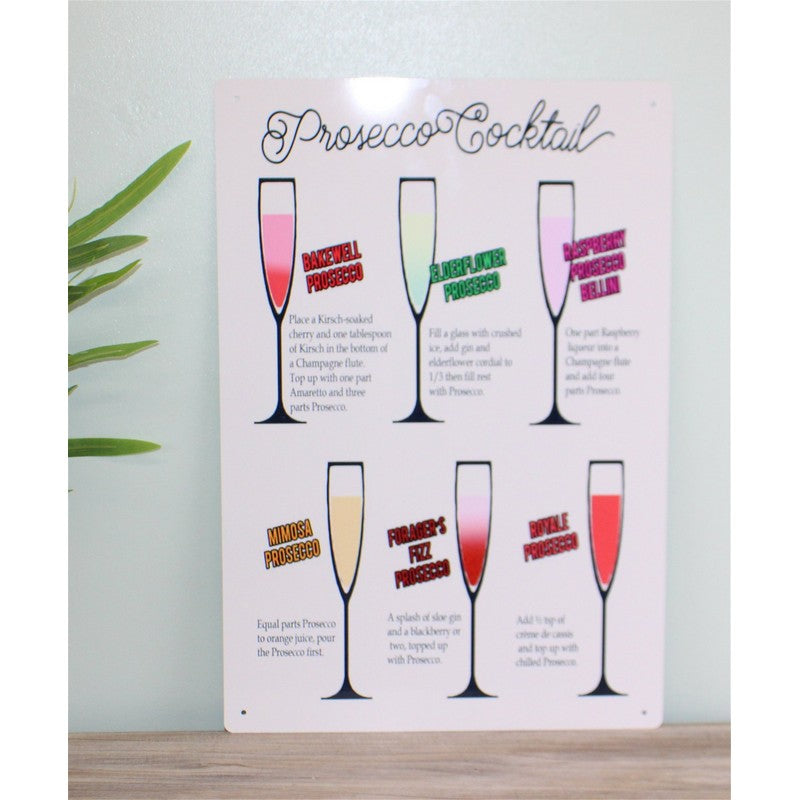 Vintage Prosecco Cocktail Recipes Sign Metal Wall Mounted - 42cm