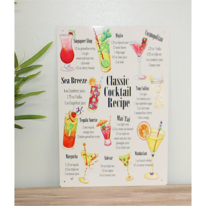 Vintage Classic Cocktail Recipes Sign Metal Wall Mounted - 42cm