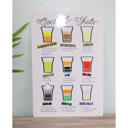 Vintage Cocktail Shot Recipes Sign Metal Wall Mounted - 42cm