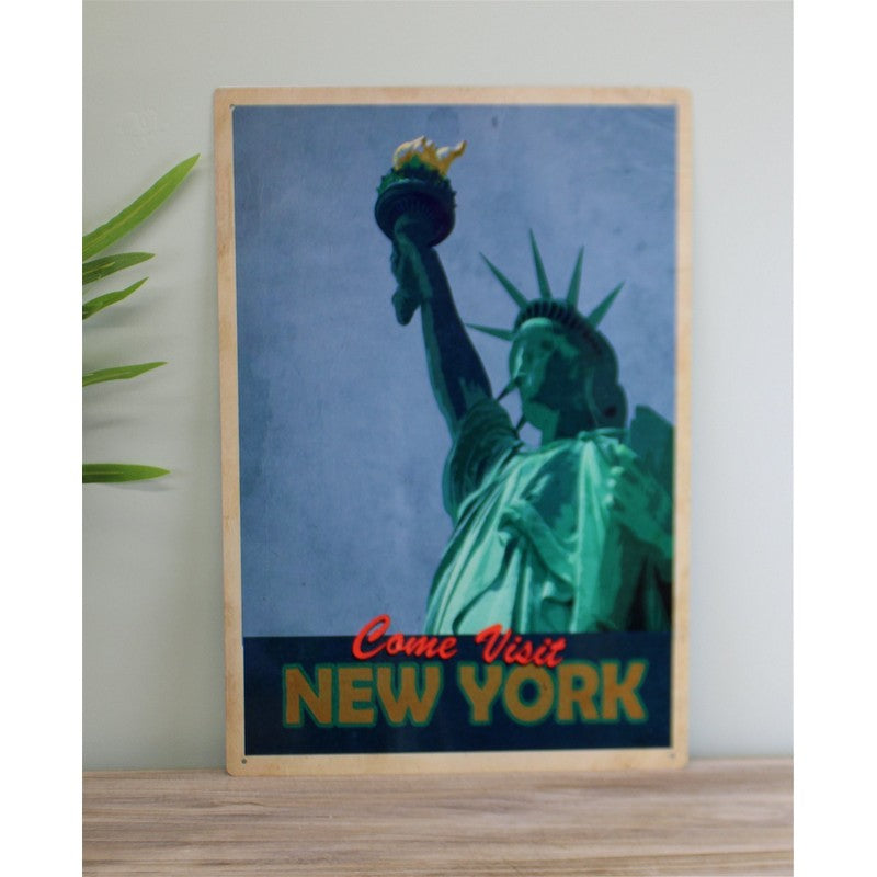 Vintage Come Visit New York Sign Metal Wall Mounted - 42cm