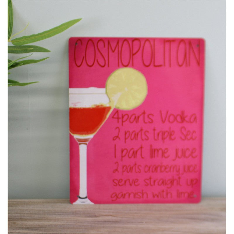 Vintage Cosmopolitan Recipe Sign Metal Wall Mounted - 27cm