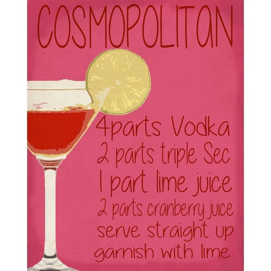 Vintage Cosmopolitan Recipe Sign Metal Wall Mounted - 27cm