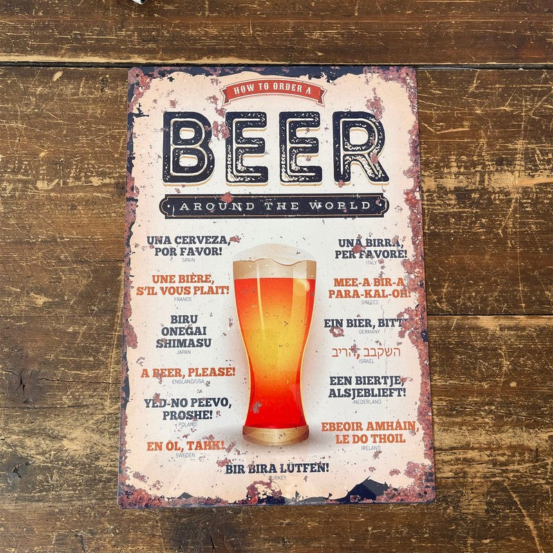 Vintage How To Order A Beer Around The World Sign Metal Wall Mounted - 42cm