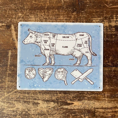 Vintage Butchers Cuts Of Beef Sign Metal Wall Mounted - 27cm