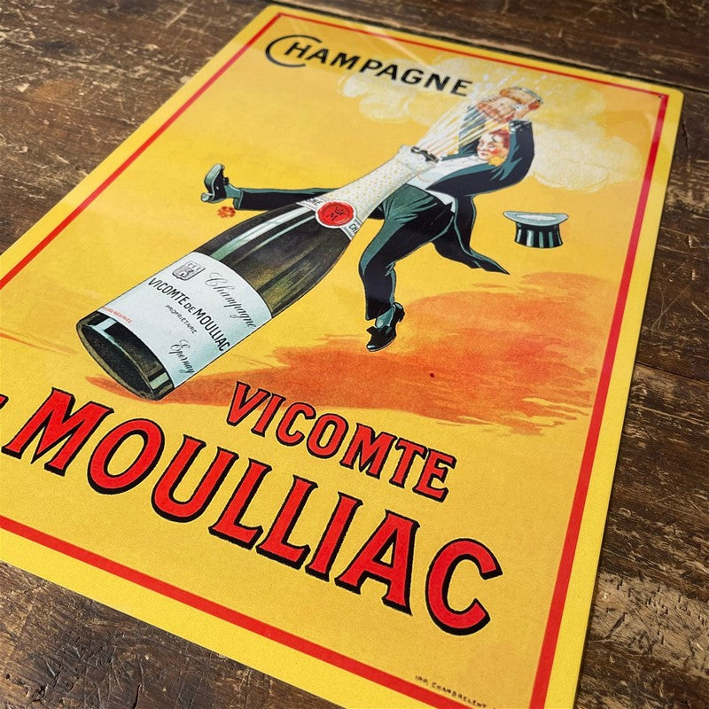 Vintage Champagne Vicomte De Moulliac Sign Metal Wall Mounted - 42cm