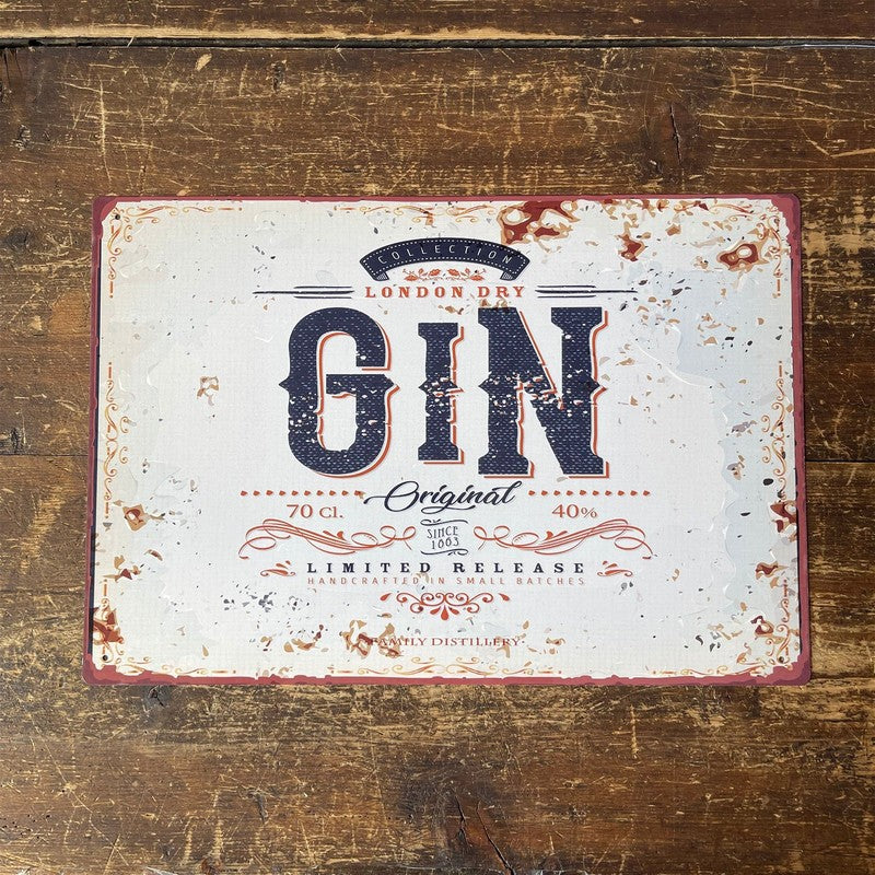 Vintage London Dry Gin Sign Metal Wall Mounted - 42cm