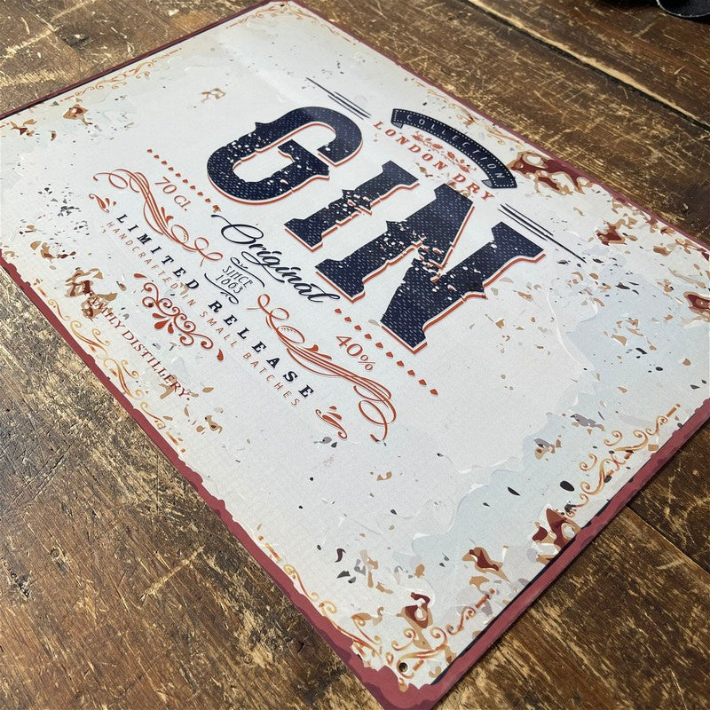 Vintage London Dry Gin Sign Metal Wall Mounted - 42cm