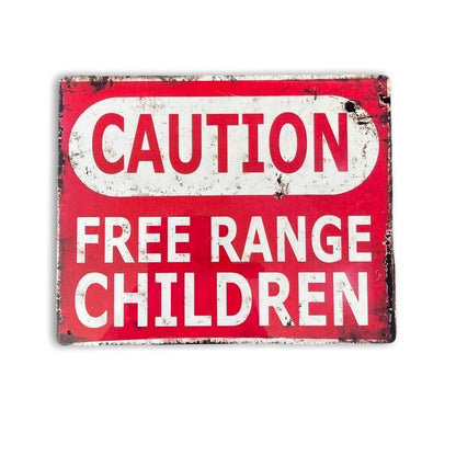 Vintage Caution Free Range Children Sign Metal Wall Mounted - 27cm