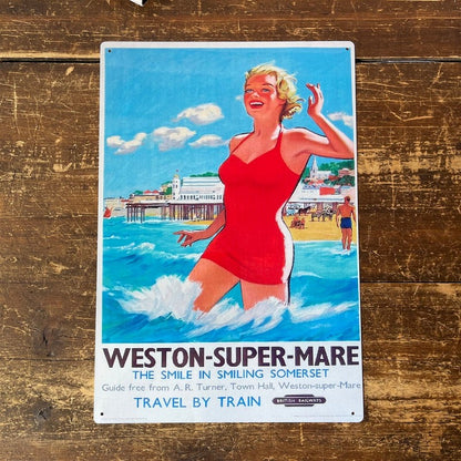 Vintage British Railways Weston-Super-Mare Sign Metal Wall Mounted - 42cm