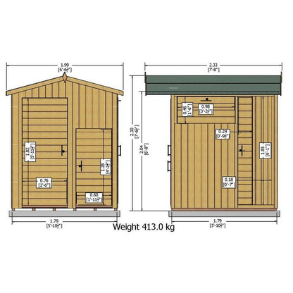 Shire Multi 6' 6" x 7' 7" Pent Garden Store - Premium Dip Treated Shiplap