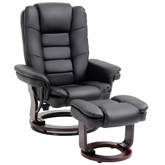 Homcom Manual Recliner and Footrest Set PU Leather Leisure Lounge Chair Armchair with Swivel Wood Base