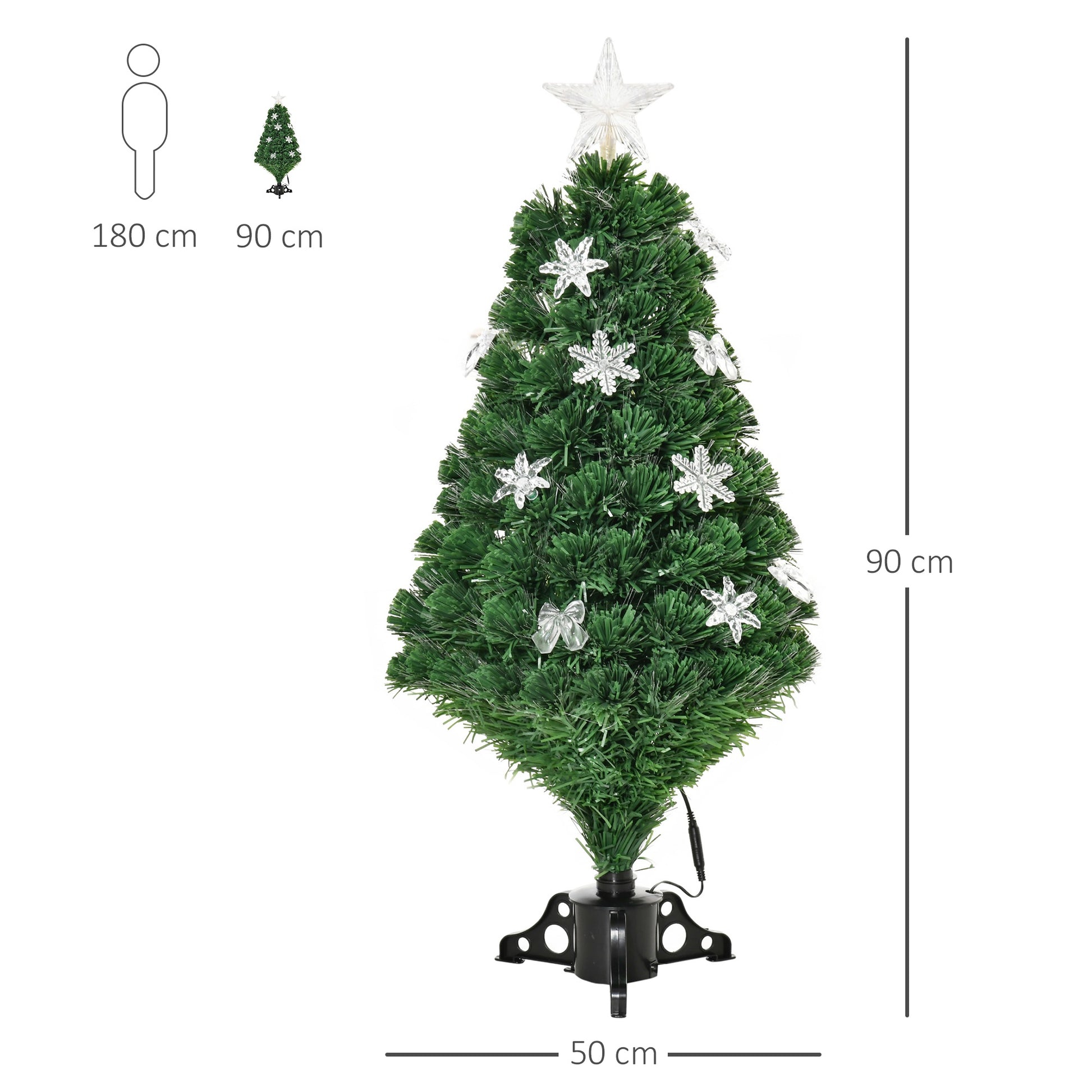 Homcom 3FT Prelit Artificial Christmas Tree Fiber Optic LED Light Holiday Home Xmas Decoration Tree with Foldable Feet