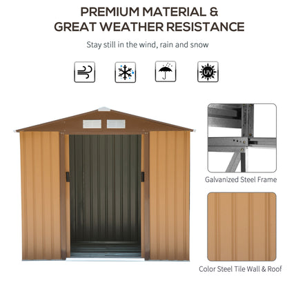 Galvanised 7 x 4' Double Door Reverse Apex Garden Shed Lockable Steel Light Brown by Steadfast