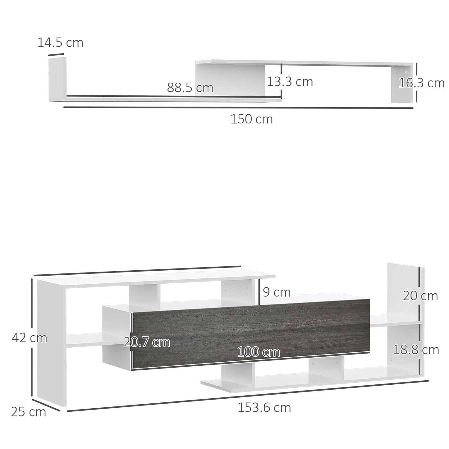 Homcom Modern TV Cabinet with Wall Shelf