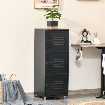 Homcom Rolling Storage Cabinet 3-Tier Mobile File Cabinet with Wheels & Metal Doors for Home Office