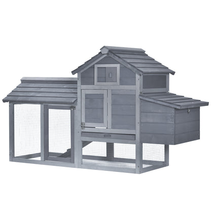 PawHut Chicken's 2-Tier Fir Wood Hutch Grey