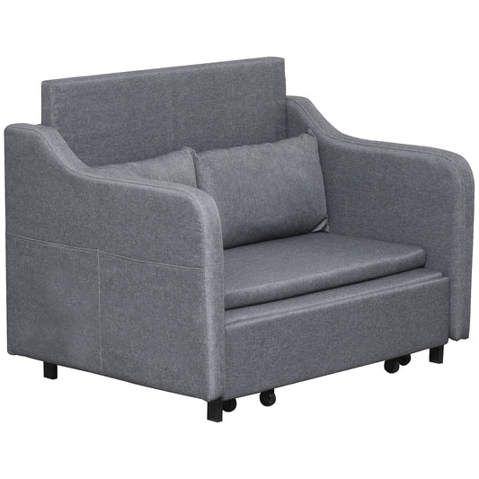 2 Seater Sofa Bed, Pull Out Sofa Bed with Pillows and Side Pockets, Convertible Sleeper Couch for Living Room, Grey-0