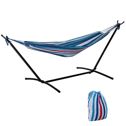 298 x 117cm Hammock with Stand Camping Hammock with Portable Carrying Bag, Adjustable Height, 120kg Load Capacity, White Stripe-0