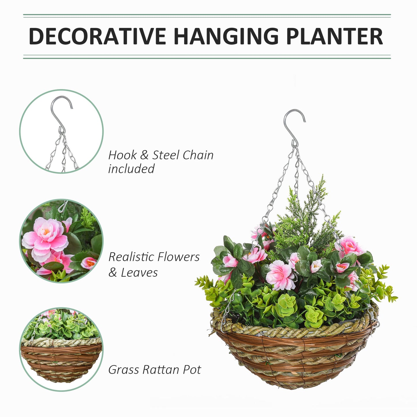 Outsunny Pack Of 2 Artificial Lisianthus Flowers Hanging Planter With Basket For Indoor Outdoor Decoration