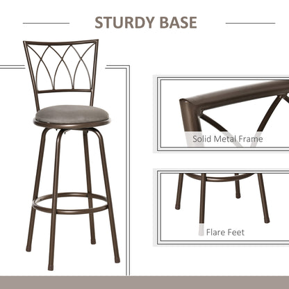 Homcom Set of 2 Bar Chairs Swivel Armless Upholstered Metal Frame Barstools with Backrest & Footrest