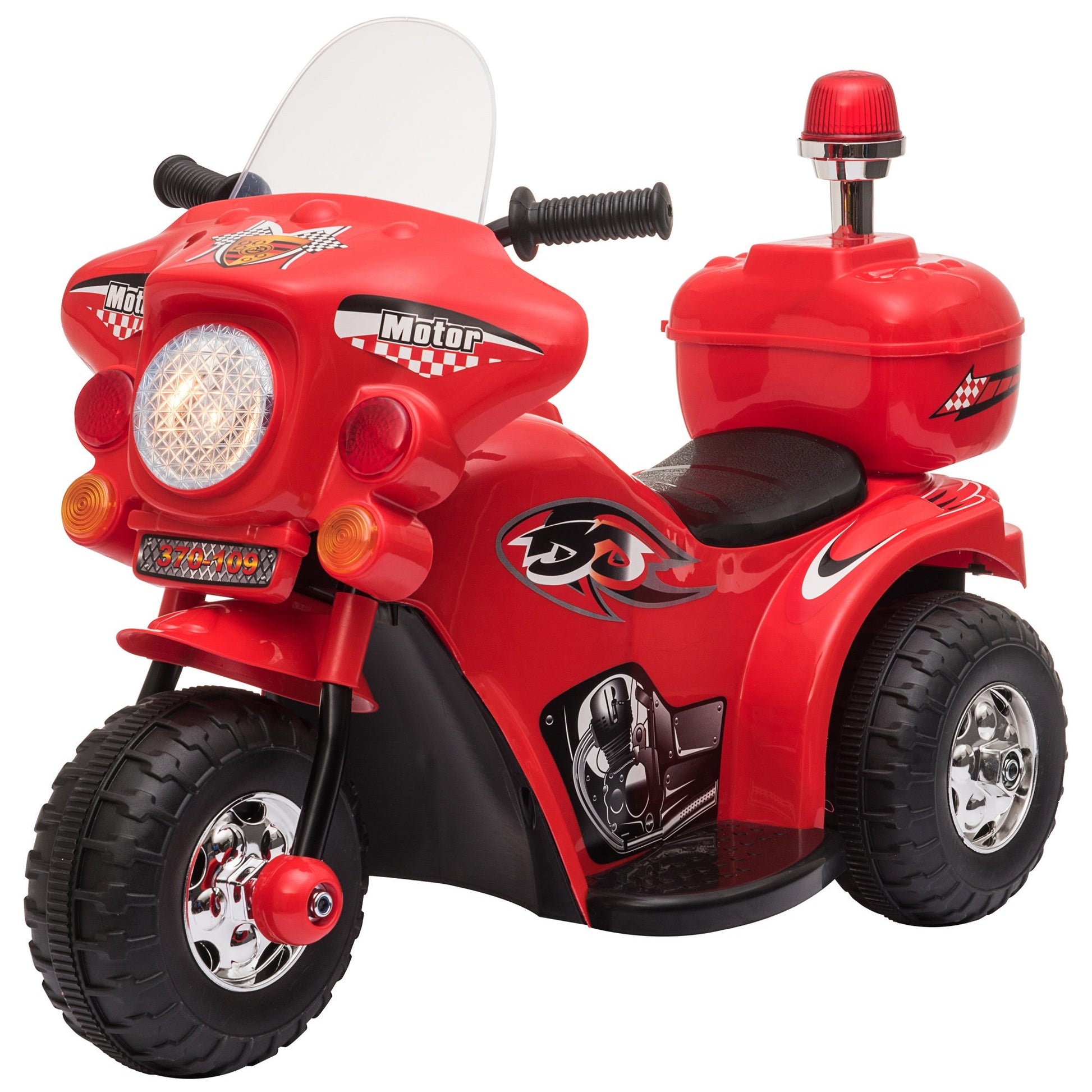 Homcom Kids 6V Electric Ride On Motorcycle 3 Wheel Vehicle Lights Music Horn Storage Box Red