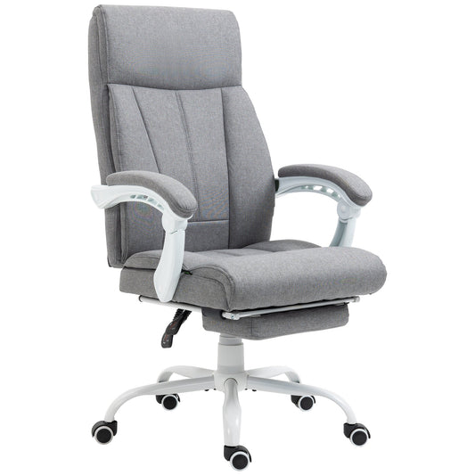 Executive Office Chair, Fabric Reclining Desk Chair with Foot Rest, Arm, Swivel Wheels, Adjustable Height, Grey-0