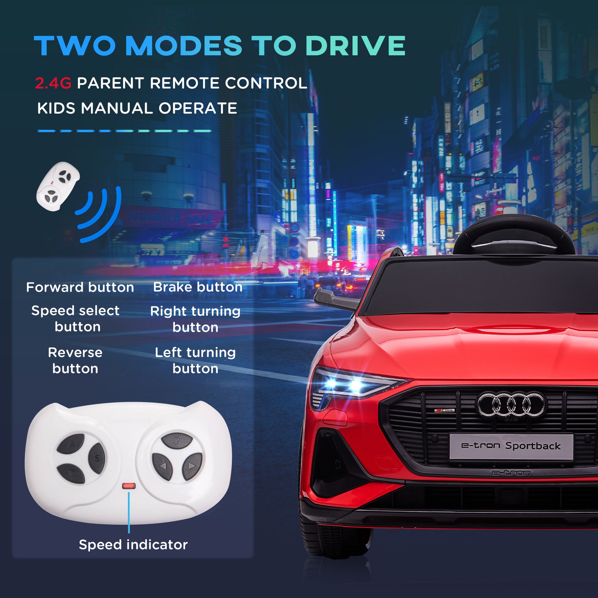 Homcom Audi E-tron Licensed 12V Kids Electric Ride On Car with Parental Remote Music Lights MP3 Suspension Wheels for 3-5 Years Red