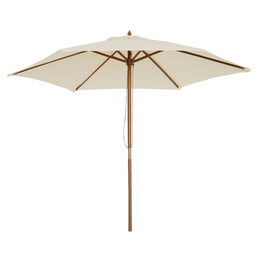 Outsunny 2.5m Wood Garden Parasol Sun Shade Patio Outdoor Wooden Umbrella Canopy Cream White