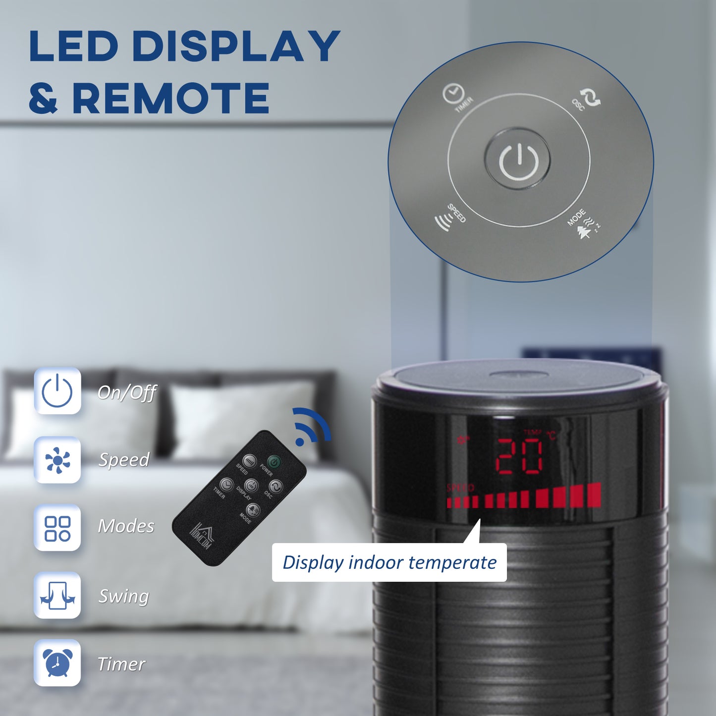 Homcom Oscillating Tower Fan with Remote Control