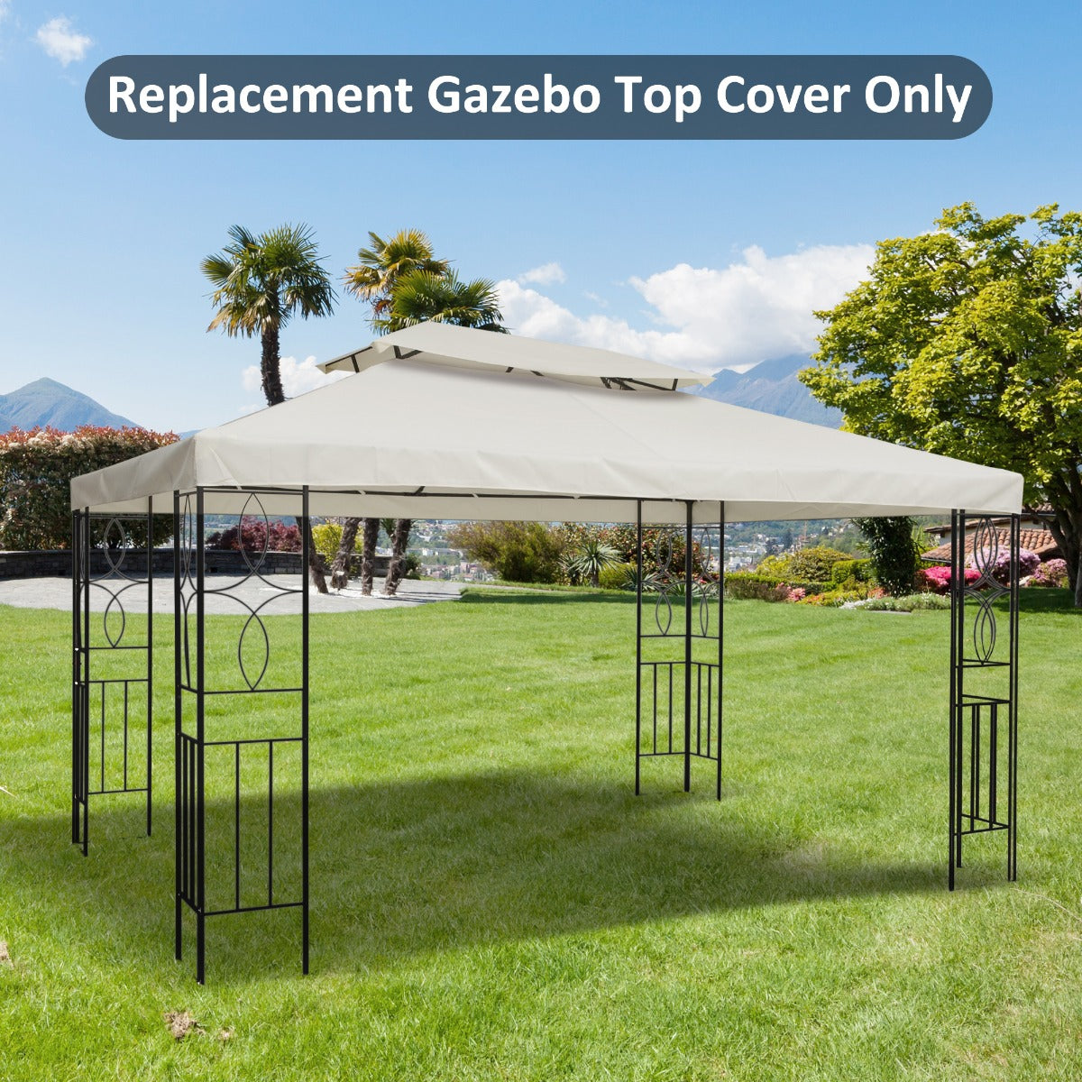 Outsunny 3x4m Gazebo Replacement Roof Canopy 2 Tier Top UV Cover Garden Patio Outdoor Sun Awning Shelters Cream (TOP COVER ONLY)