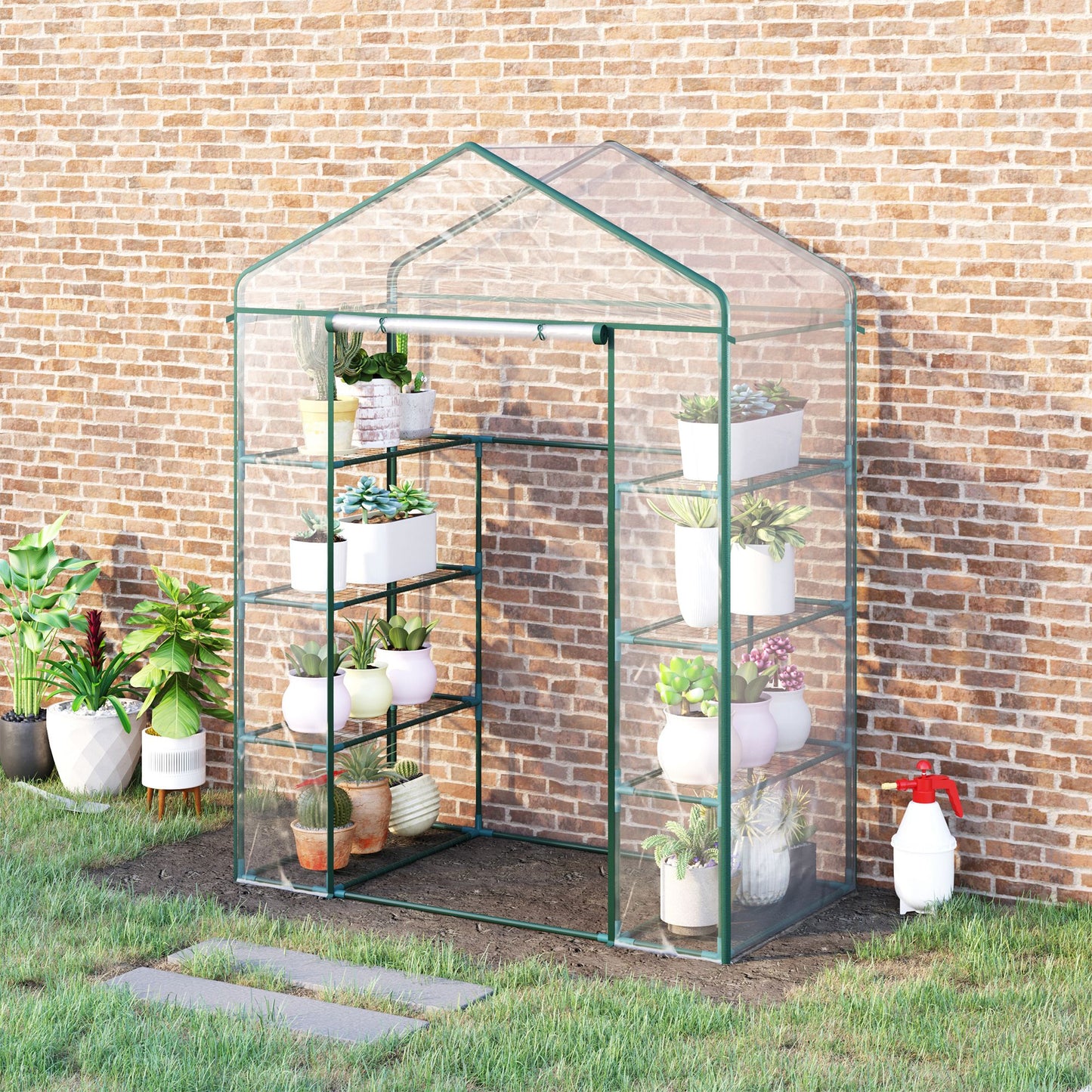 Outsunny Metal Frame Walk in Grow Herb Plant Portable Greenhouse Transparent 143 L x 73W x 195H cm