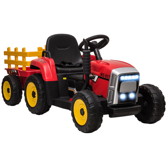 Electric Ride on Tractor with Detachable Trailer, 12V Kids Battery Powered Electric Car w/ Remote Control, Music Start up Sound-0