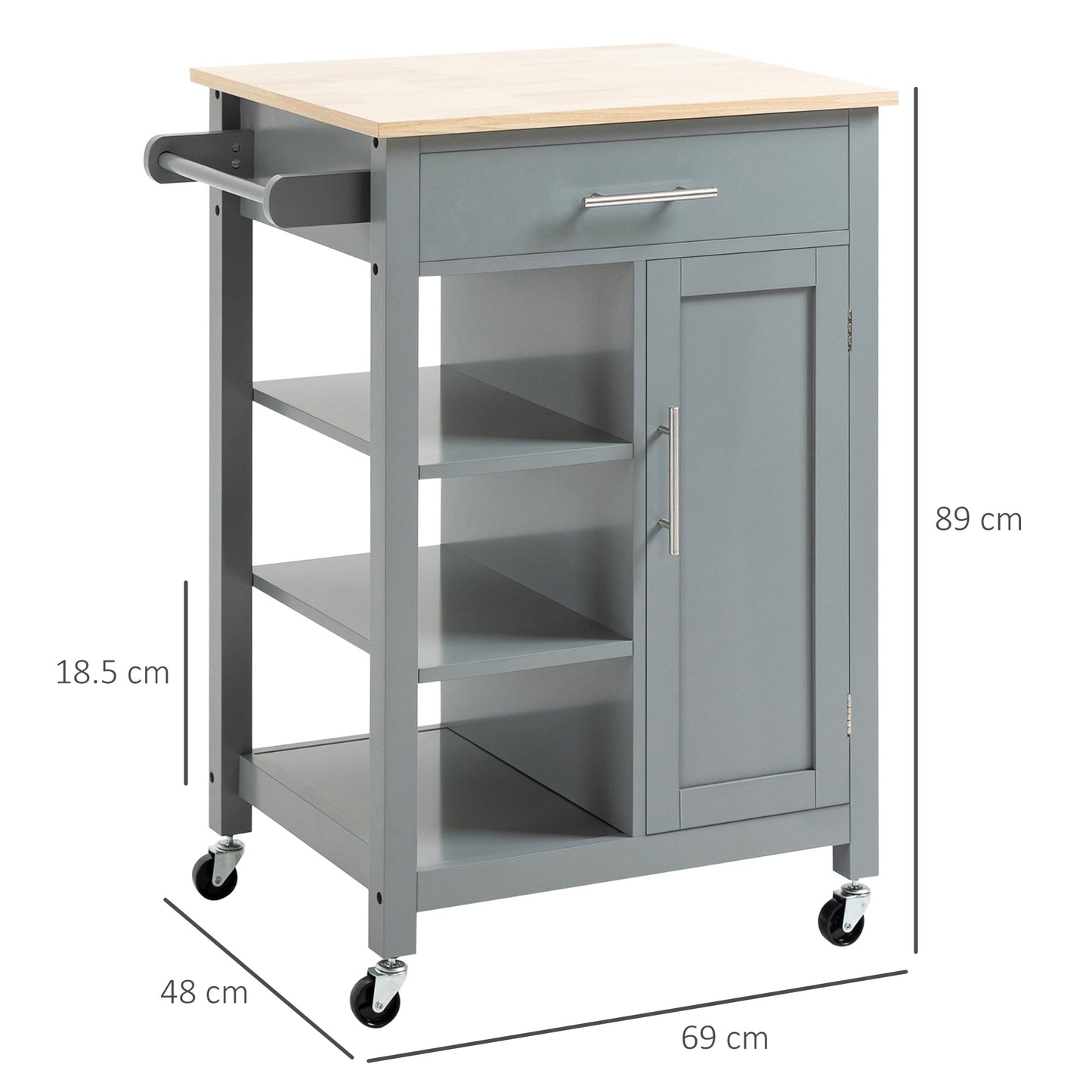 Homcom Compact Kitchen Trolley Utility Cart on Wheels with Open Shelf & Storage Drawer for Dining Room