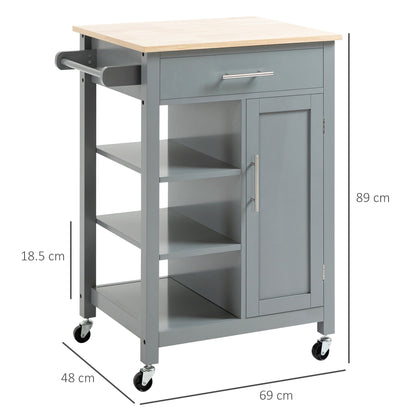 Homcom Compact Kitchen Trolley Utility Cart on Wheels with Open Shelf & Storage Drawer for Dining Room