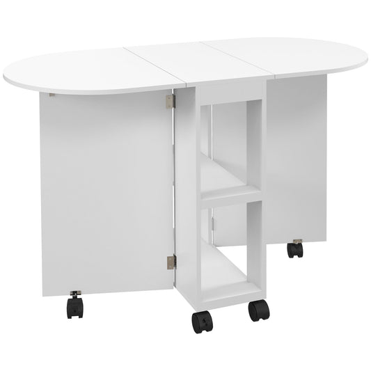 Four-Person Drop Leaf Dining Table, with Wheels - White-0