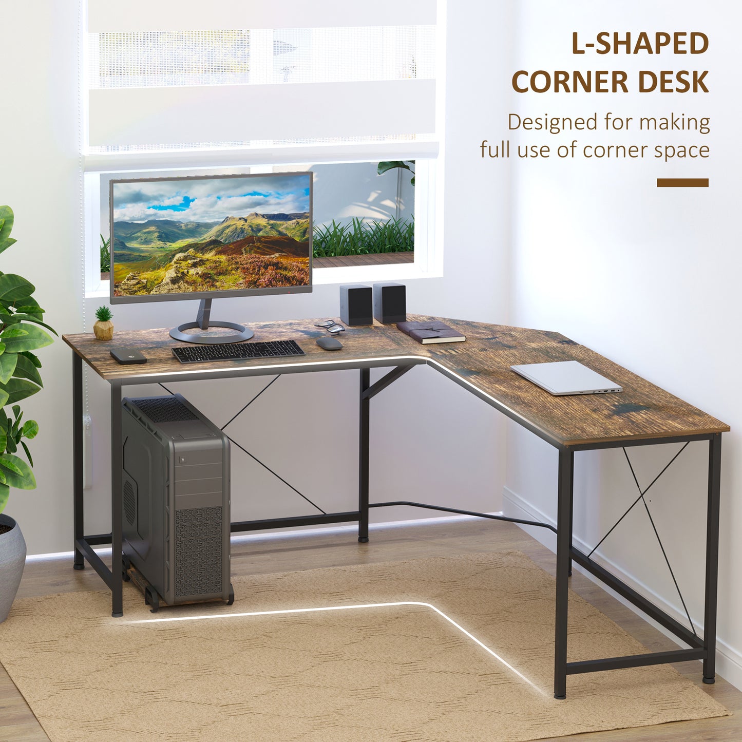 Homcom Corner Gaming Desk L-Shape Computer PC Workstation Home Office Three Worktop Writing Table 150 x 150 x 75 cm