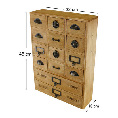 Wood Organiser 14 Drawers 45cm - Natural