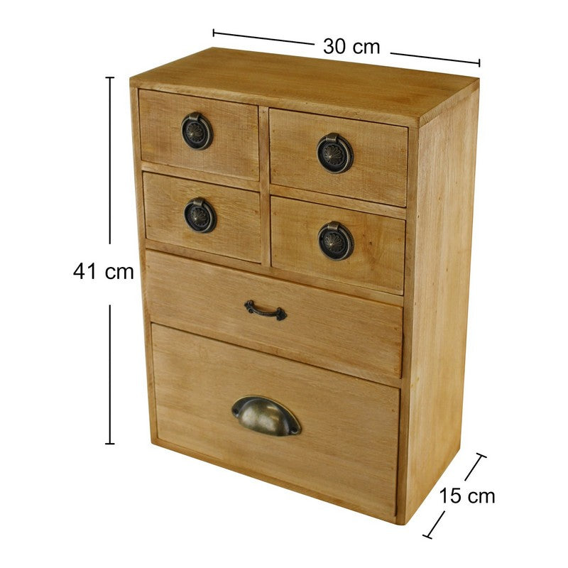 Wood Organiser 6 Drawers 41cm - Natural