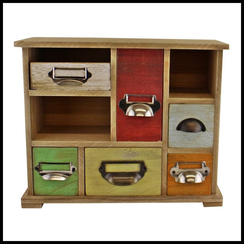 Wood Organiser 6 Drawers 2 Compartments 34cm - Multi Coloured